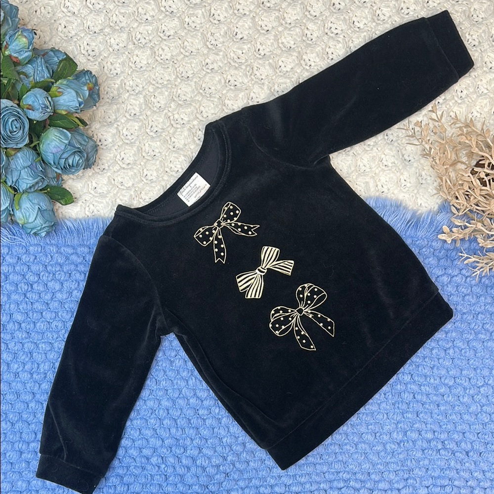(5for$10) 12m Black Velvet Kids Long-sleeve with Bow Accents /First Impressions